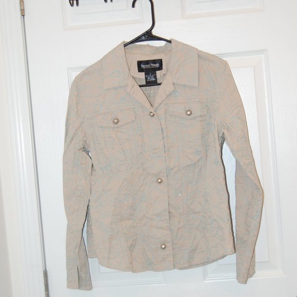 Brandon Thomas Women's Beige W/ Blue Seed Bead Embroidery Jacket Size Medium - Picture 2 of 13